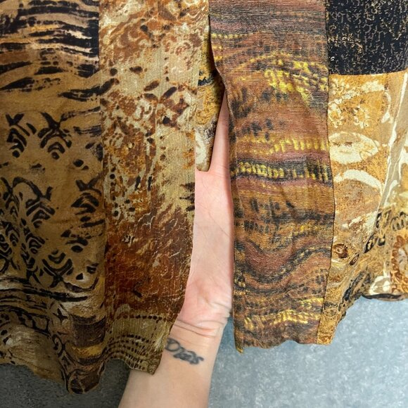 Chicos 1 Women Silk Linen Beaded Mixed Media Aztec V Neck Long Sleeve Top M - Picture 5 of 14